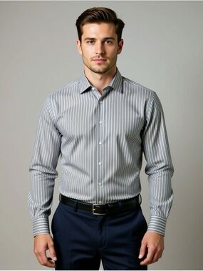 Canali Classic Gray Pinstripe Dress Shirt Mens Size 43 / 17 Button Up